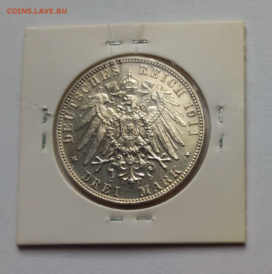 Германия. Бавария. 3 марки 1911 D. Луитпольд. Серебро. UNC. - 9
