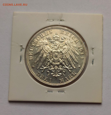 Германия. Бавария. 3 марки 1911 D. Луитпольд. Серебро. UNC. - 6