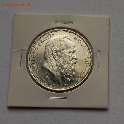Германия. Бавария. 3 марки 1911 D. Луитпольд. Серебро. UNC. - 5