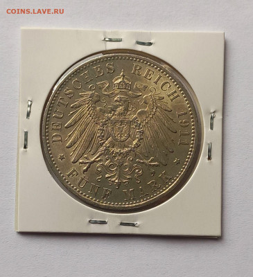 Германия. Бавария. 5 марок 1911 D. Луитпольд. Серебро. - 7