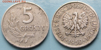Польша 5 грошей 1959 до 20-10-24 в 22:00 - Польша 5 грошей 1959     239-5у1-13151