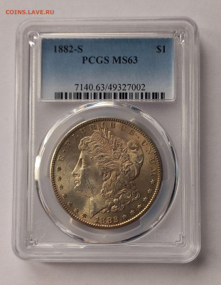 США. 1 доллар Моргана 1882 S PCGS MS63. Серебро - 3