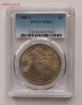 США. 1 доллар Моргана 1882 S PCGS MS63. Серебро - 1