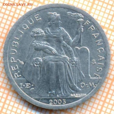 Французская Полинезия 1 франк 2003 г., до 21.10.2024 г. в 22 - Французская Полинезия 1 франк 2003 1651а