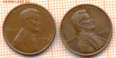 США 1 цент 1973 г. 2двора, до 21.10.2024 г. в 22.00 по Москв - США 1 цент 1973 2шт 1619