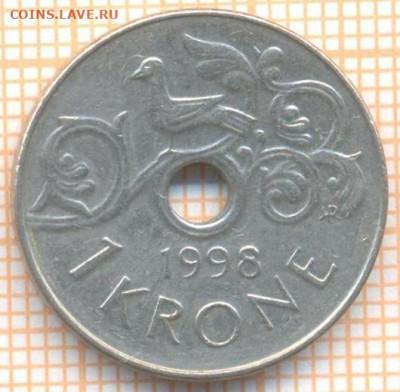 Норвегия 1 крона 1998 г., до 21.10.2024 г. в 22.00 по Москве - Норвегия 1 крона 1998 1673