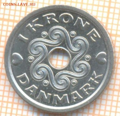 Дания 1 крона 1992 г., до 22.10.2024 г. в 22.00 по Москве - Дания 1 крона 1992 1685а