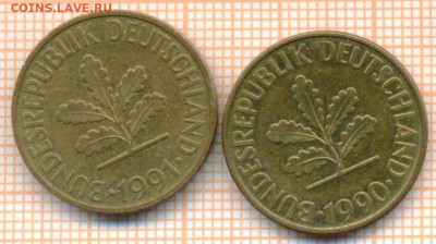 Германия 10 пф 1990,1991 г., до 25.10.2024 г. в 22.00 по Мос - Германия 10 пф 1990 1991 1324а