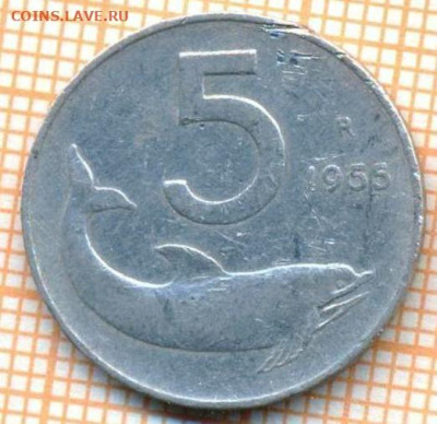 Италия 5 лир 1955 г., до 25.10.2024 г. в 22.00 по Москве - Италия 5 лир 1955 1400