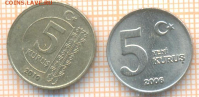 Турция 5 куруш 2006,2010 г., до 25.10.2024 г. в 22.00 по Мос - Турция 5 куруш 2005,2010 1403
