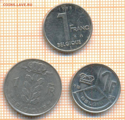 Бельгия 1 франк 1973,90,98 г., до 25.10.2024 г. в 22.00 по М - Бельгия 1 франк  3шт 1423