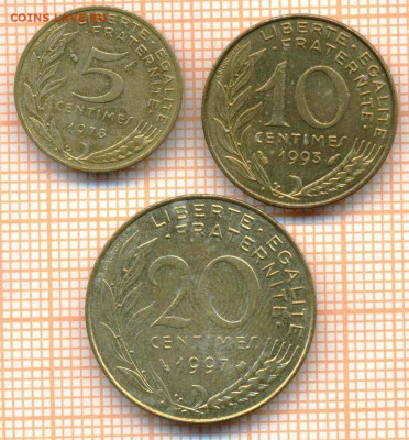 Франция 3 монеты, до 26.10.2024 г. в 22.00 по Москве - Франция 3 мон 1500