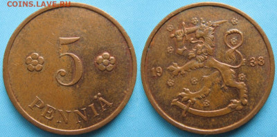 Финляндия 5 пенни 1938 до 26-10-24 в 22:00 - Финляндия 5 пенни 1938    3269