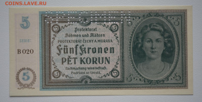 Пр. Богемия и Моравия, 5 крон 1940г. UNC - DSC_4373.JPG