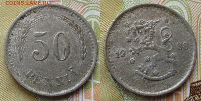 Финляндия 50 пенни 1938 до 28-10-24 в 22:00 - Финляндия 50 пенни 1938    244-ак3-4910