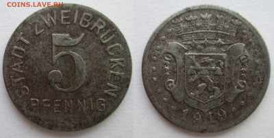 Нотгельды Германии. Обзорная тема. - 5 пф. 1919 г. Цвайбрюккен.JPG