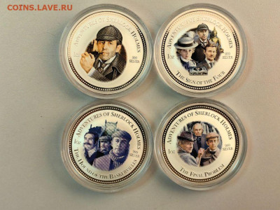 2дол 2007 О-ва Кука, Шерлок Холмс (4шт), Ag999, до 07.11 - ЯЯ Шерлок холмс-2
