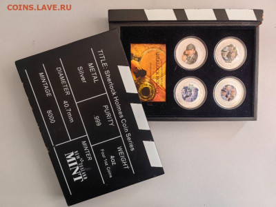 2дол 2007 О-ва Кука, Шерлок Холмс (4шт), Ag999, до 07.11 - ЯЯ Шерлок холмс-1