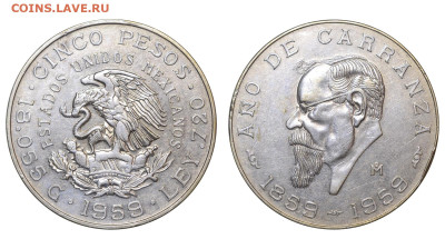 Мексика. 5 песо 1959 г. Карранс. До 06.11.24. - Р1704