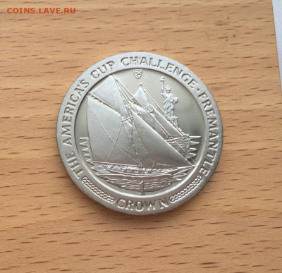 Крона Шайба Остров Мэн 1 крона 1987 Регата Кубок Америки - krona_shajba_ostrov_men_1_krona_1987_regata_kubok_ameriki_frimantl_parusnik_fregat_korabl_flot