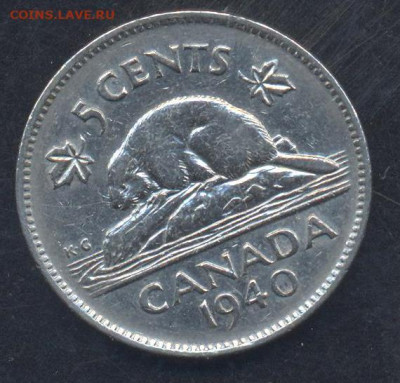 Канада 5 центов 1940 г. 21.11.2024 г. 22 -00 МСК. - Канада 5 ц. 1940