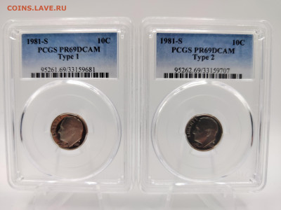 10 центов США 1981-S тип1, тип 2 PCGS PR69DCAM - yAB1KP98W-A
