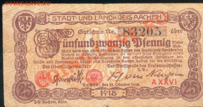 Остатки бон. Распродажа! - Германия нотгельд Ахен 25 пфенингов 1918 а 001