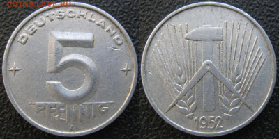 ГДР 5 пфеннигов 1952 А до 30-11-24 в 22:00 - ГДР 5 пфеннигов 1952 А    7340