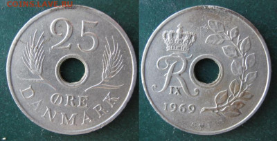 Дания 5 эре 1969 до 07-12-24 в 22:00 - 11 46 Дания 25 эре 1969 г