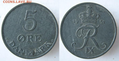 Дания 5 эре 1951 до 08-12-24 в 22:00 - 11 16  Дания 5 эре 1951