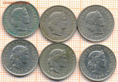 Швейцария 5 раппенов 1953,54,55,57,58,59 г., до 09.12.2024 г - Швейцария 5 раппенов фикс 1778