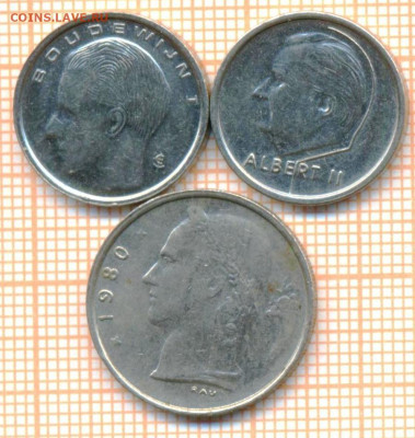 Бельгия 1 франк 1980,89,94 г., до 09.12.2024 г. в 22.00 по М - Бельгия 1 франк 3шт 1786