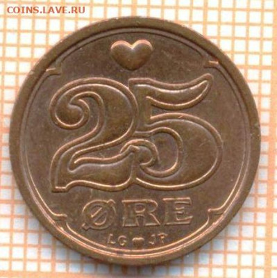 Дания 25 эре 1997 г., до 09.12.2024 г. в 22.00 по Москве - Дания 25 эре 1997 1795а