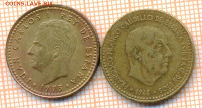 Испания 1 песета 1966,75 г., до 09.12.2024 г. в 22.00 по Мос - Испания 1 песета 1966 1975 2шт 1817