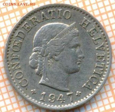 Швейцария 5 раппенов 1947 г., до 09.12.2024 г. в 22.00 по Мо - Швейцария 5 раппенов 1947 669