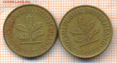 Германия 10 пф 1971 г. 2шт, до 09.12.2024 г. в 22.00 по Моск - Германия 10 пф 1971 2шт 1332а
