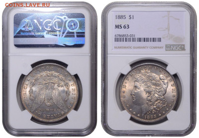США. 1 доллар 1885 г. Морган. Слаб NGC MS63. До 07.12.24. - Р2268_02