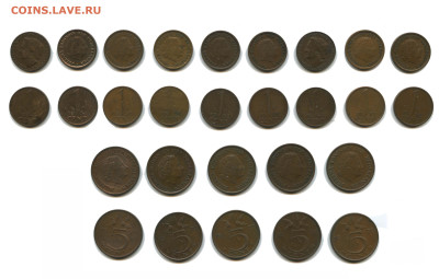 Монеты Нидерланды, 1-25 центов, 1950-80 г, 06.12.2024 22.00 - нидерланды 1 и 5  центов погодовка