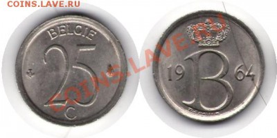>L< Бельгия (Belgiё) 25 центов 1964 до 04.02.12 22:00 - Бельгия (Belgiё)_25_центов_64