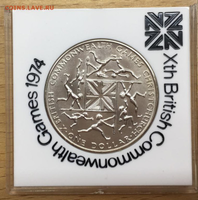 Крона Шайба Новая Зеландия 1$ доллар 1974 X Британские Игры - krona_shajba_novaja_zelandija_1_dollar_1974_x_britanskie_igry_sodruzhestva_sport_pamjatnaja_korobka