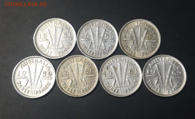 Австралия 3 пенса ПОГОДОВКА 1951 - 1962 гг. 7 МОНЕТ До 13.12 - 20241006_234037