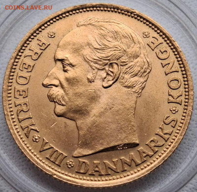 Дания 20 крон 1911 Фредерик VIII. Проба 900. 8.96гр - 20 крон Д-2