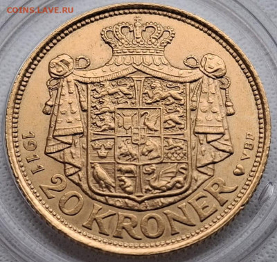 Дания 20 крон 1911 Фредерик VIII. Проба 900. 8.96гр - 20 кронД-1