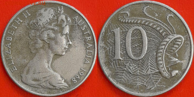 Австралия, 10 центов, 1968 (мм-005) – до 22:00, 14.12.24 - 10-1968