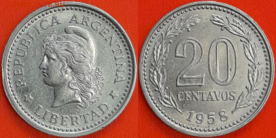 Аргентина  20 сентаво 1958 (мм-012) – до 22:00, 14.12.24 - 20-1958