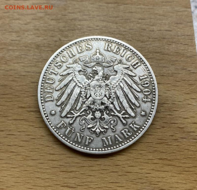 Саксония 5 марок 1904 Георг Германская Империя Германия Сере - saksonija_5_marok_1904_georg_germanskaja_imperija_germanija_serebro_krona (3)
