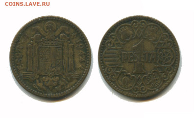 Испания 1 песета 1944, 13.12.2024 22.00 мск - испания 1 песета 1944