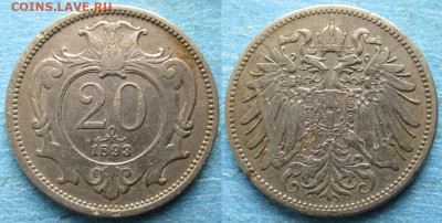 Австрия 20 геллеров 1893 до 17-12-24 в 22:00 - Австрия 20 геллеров  1893     219-ас116-12236