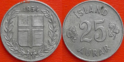Исландия, 25 эйре, 1954 (мм-162) – до 22:00, 21.12.24 - мм162