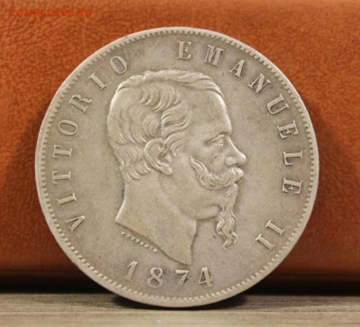 Италия 5 Лир 1874 Король Виктор Эммануил II Серебро - 2222